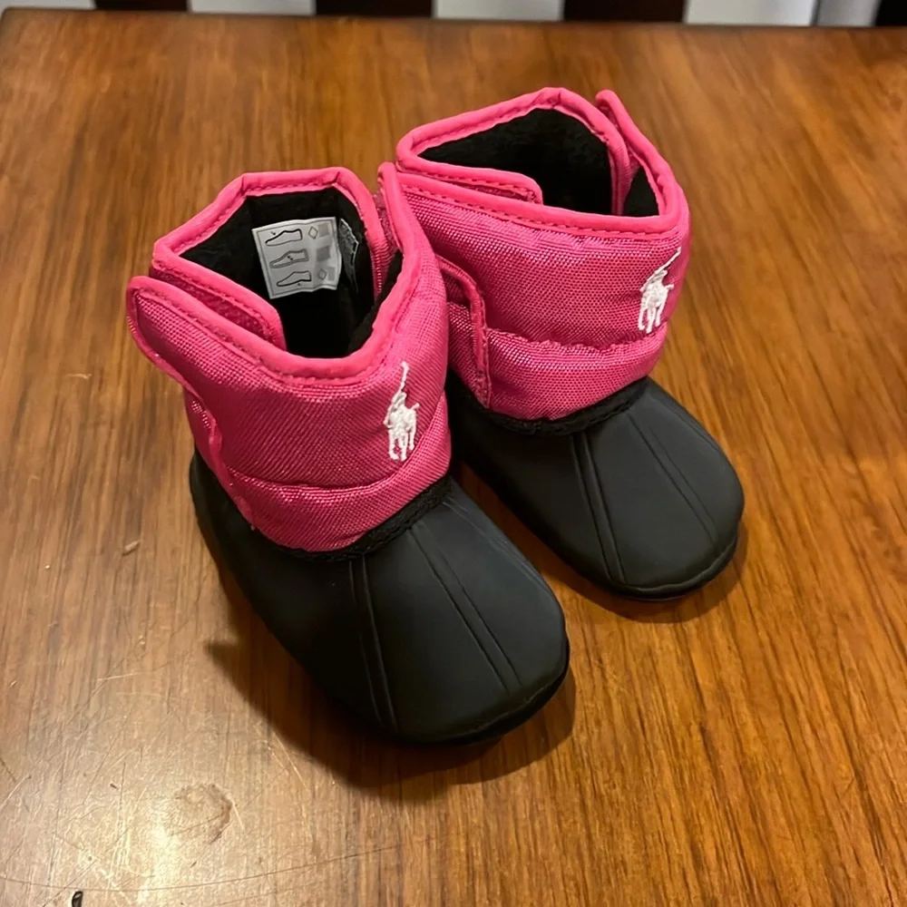Polo Ralph Lauren Fuchsia Winter Crib Booties Boots Shoes Infant Baby Girls Sz 2